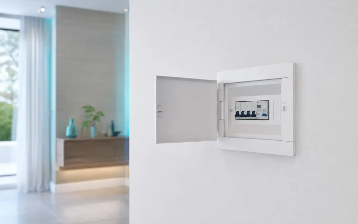 Quadro de distribuição elétrica residencial com circuitos organizados